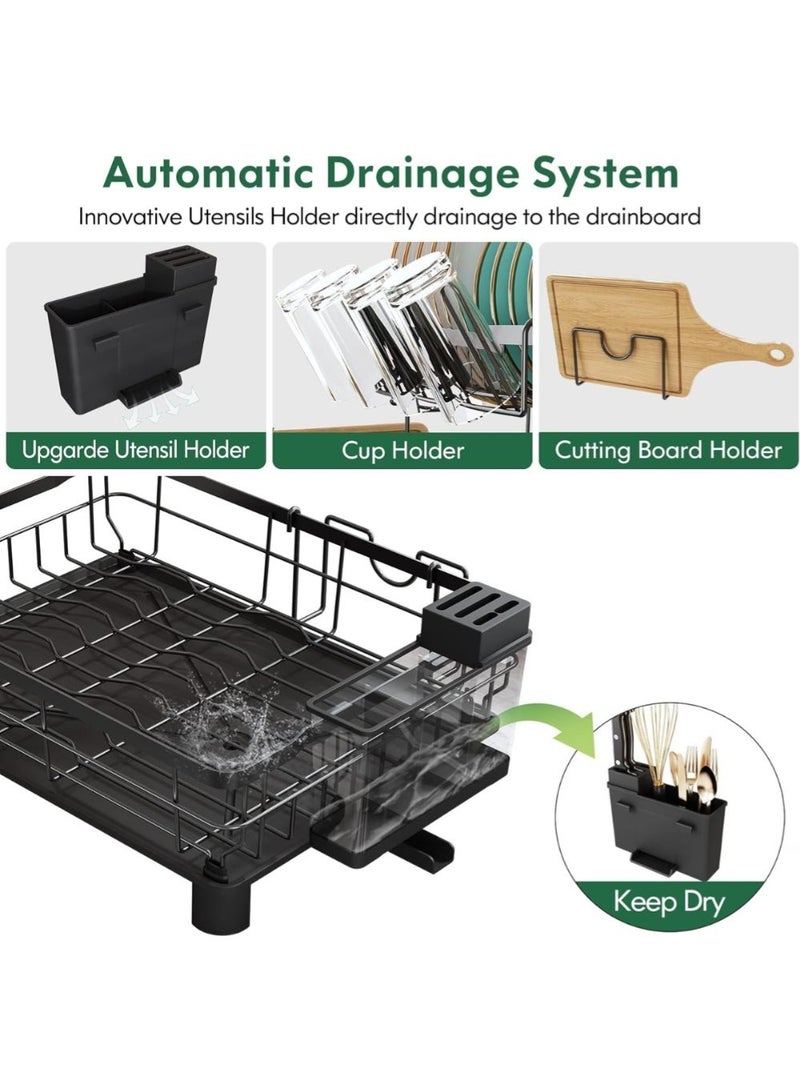 LIMOS Dish Drainer Rack, 2 Tier Dish Drainer with Drip Tray and Drainer Mat, Stainless Steel Dish Rack with Utensil Holder, Swivel Spout, Draining Board for Kitchen Counter, Black - Image 5